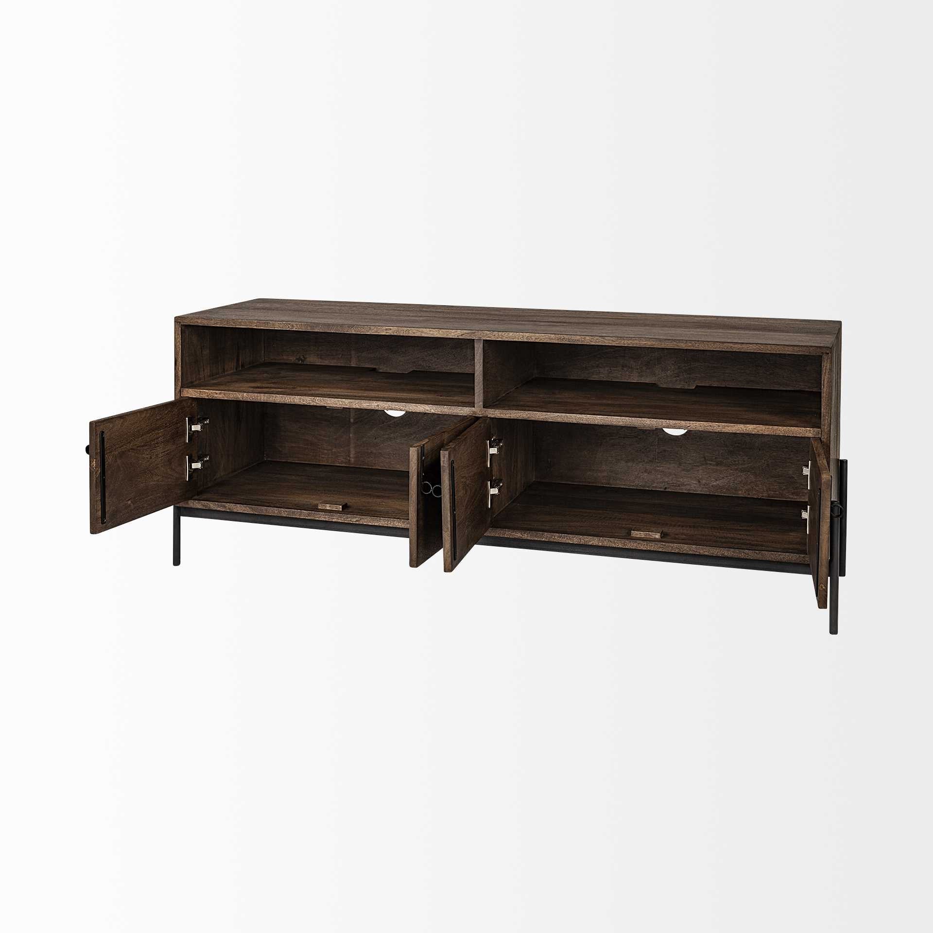 62" Brown and Black Solid Wood Cabinet Enclosed Storage TV Stand HomeRoots