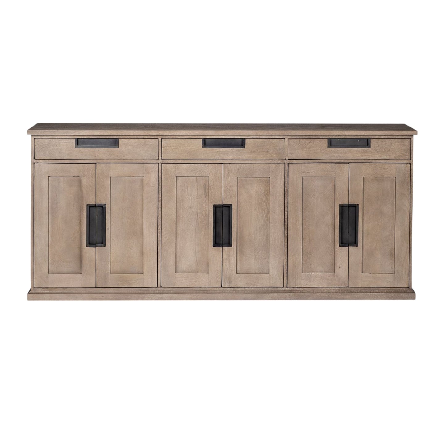 82" Brown Solid Wood Three Drawer Sideboard with Six Doors