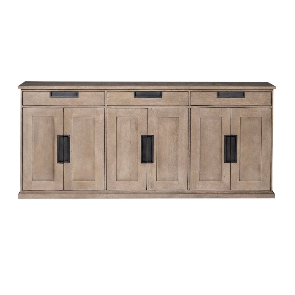 82" Brown Solid Wood Three Drawer Sideboard with Six Doors HomeRoots