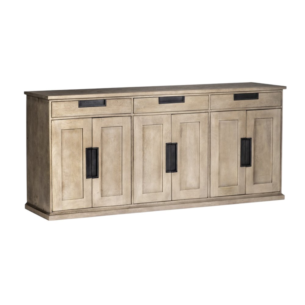 82" Brown Solid Wood Three Drawer Sideboard with Six Doors HomeRoots
