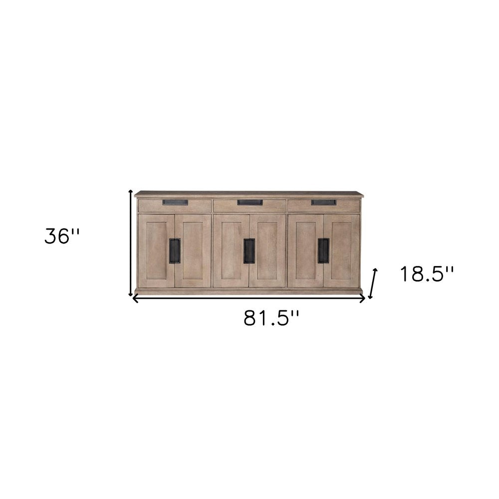 82" Brown Solid Wood Three Drawer Sideboard with Six Doors HomeRoots