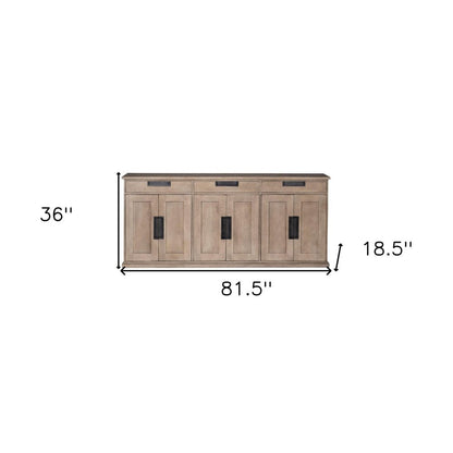 82" Brown Solid Wood Three Drawer Sideboard with Six Doors HomeRoots