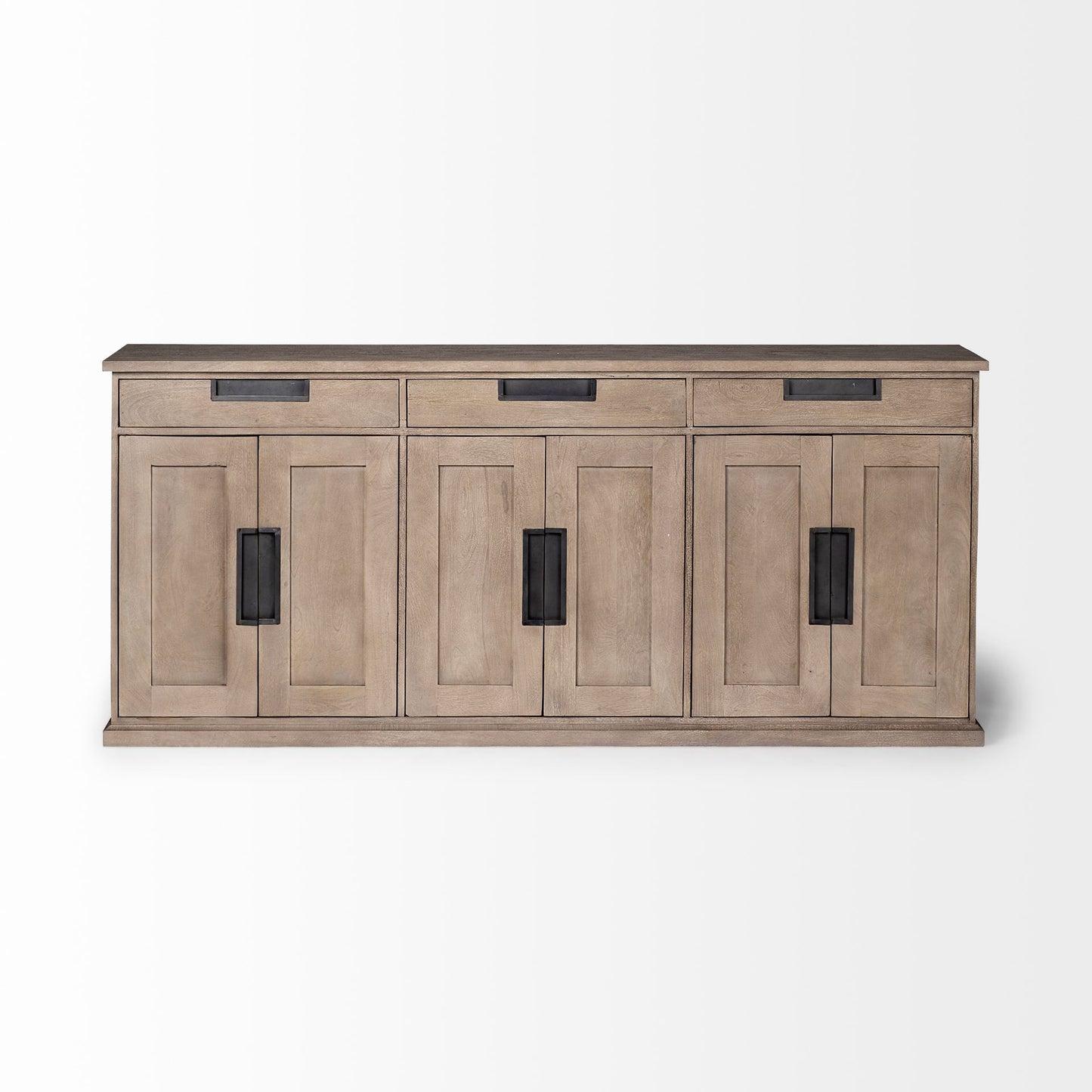 Brown Solid Mango Wood Sideboard With 3 Cabinets And 3 Drawers