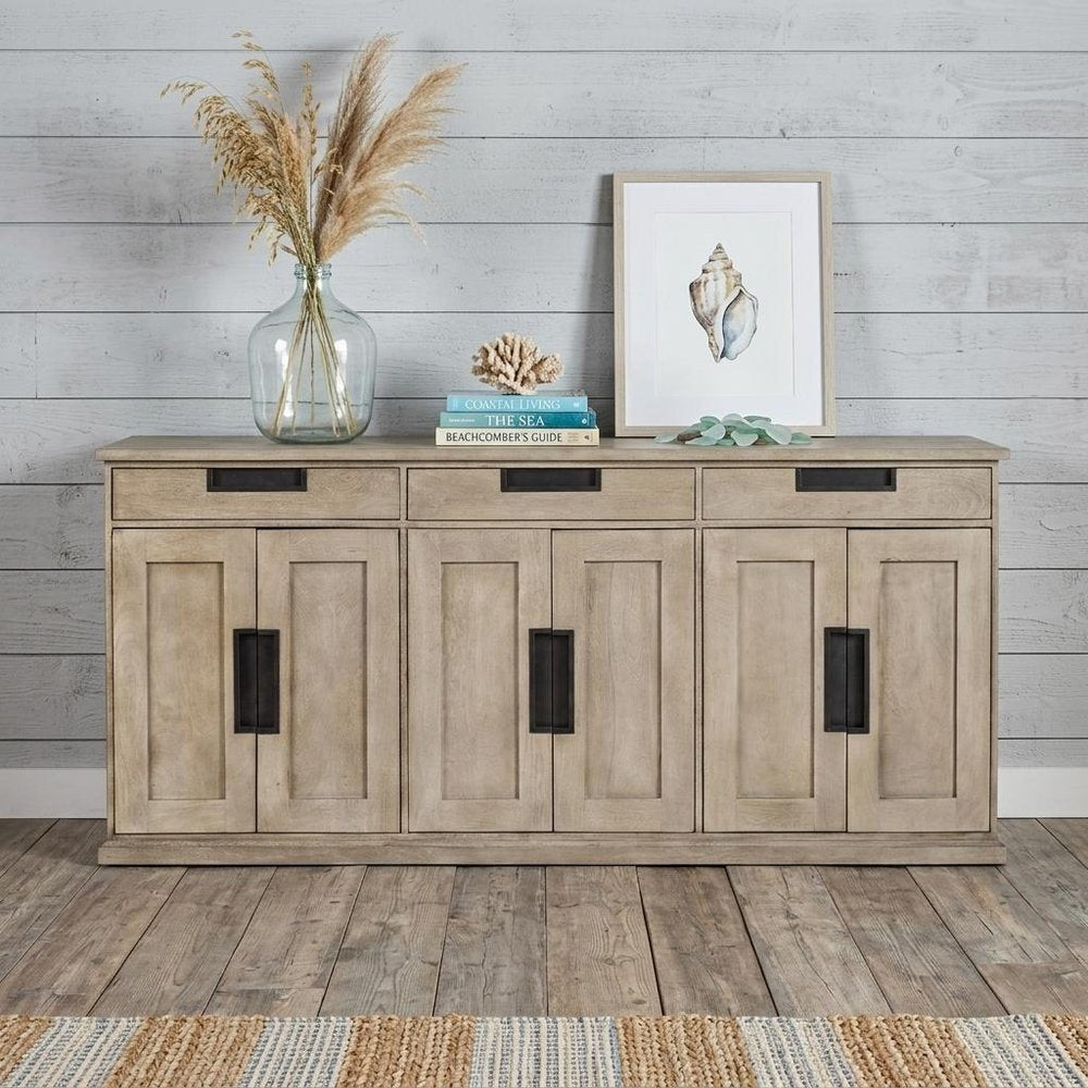 82" Brown Solid Wood Three Drawer Sideboard with Six Doors HomeRoots