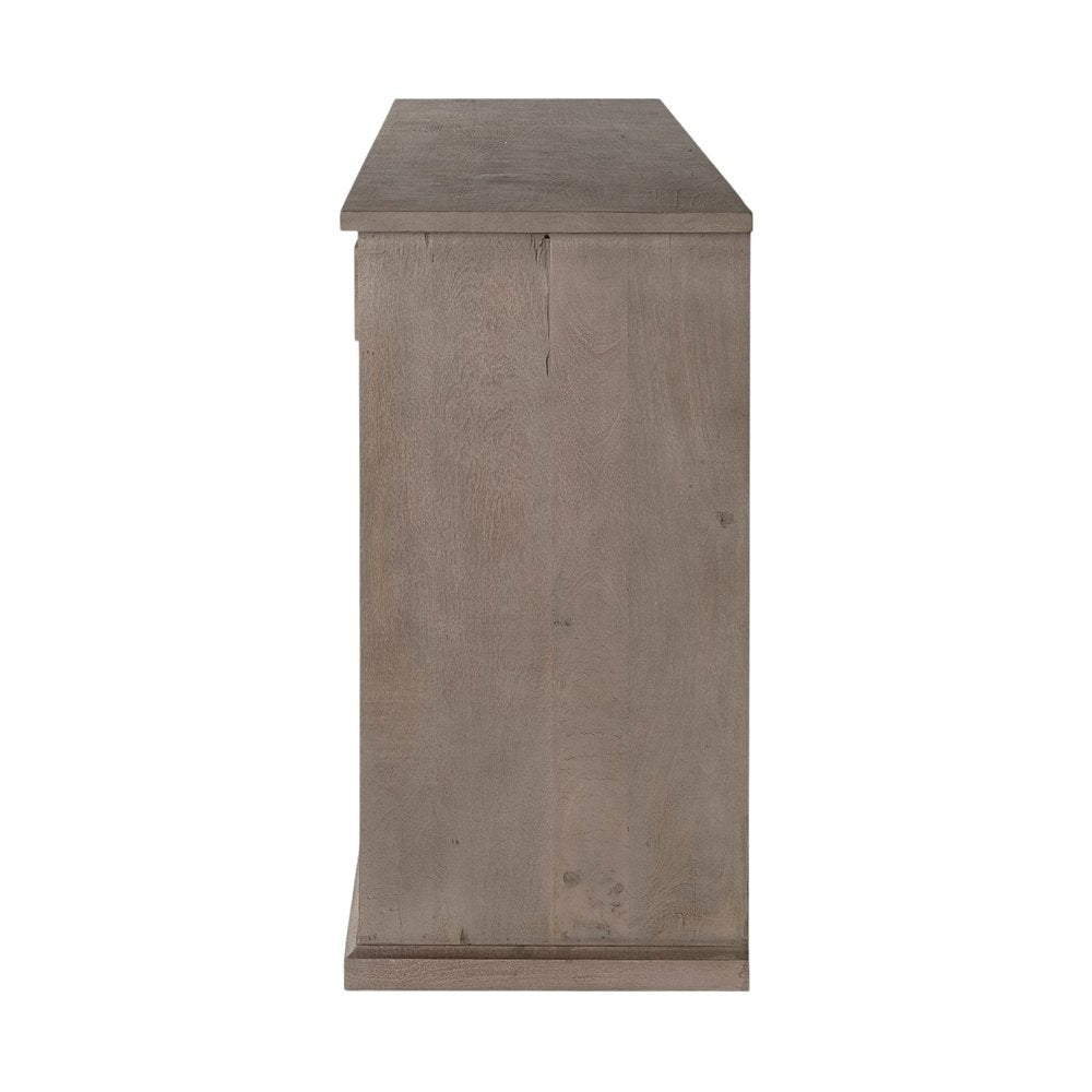 82" Brown Solid Wood Three Drawer Sideboard with Six Doors HomeRoots