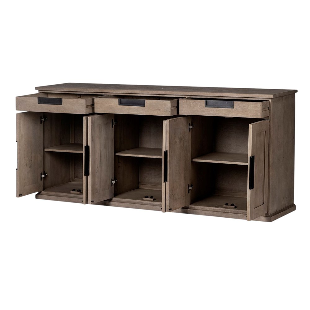 82" Brown Solid Wood Three Drawer Sideboard with Six Doors HomeRoots