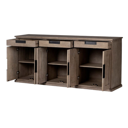 82" Brown Solid Wood Three Drawer Sideboard with Six Doors HomeRoots