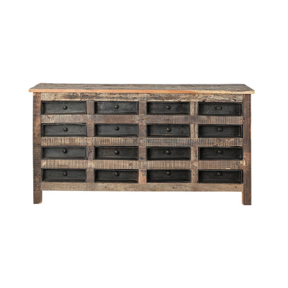 63" Brown and Black Solid Wood 16 Drawer Sideboard