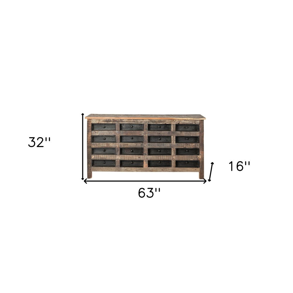 63" Brown and Black Solid Wood 16 Drawer Sideboard HomeRoots