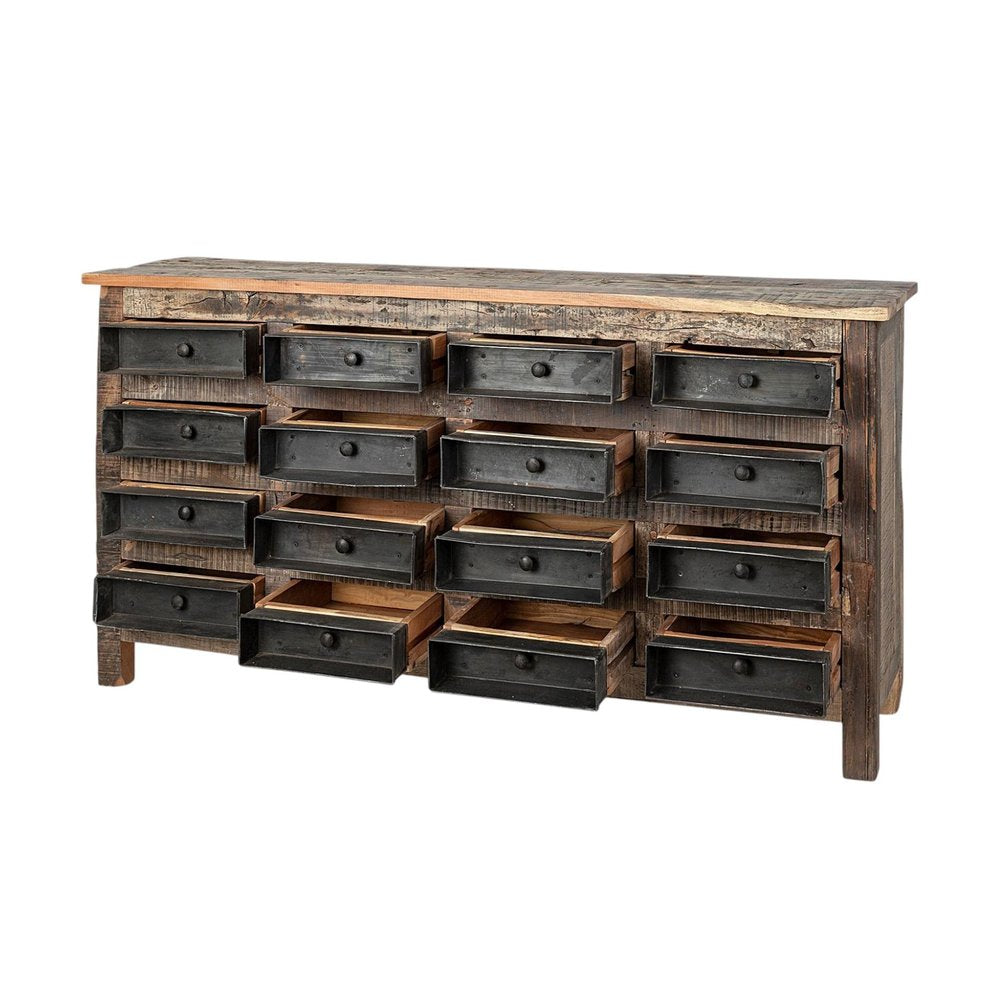 63" Brown and Black Solid Wood 16 Drawer Sideboard HomeRoots