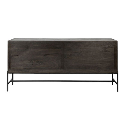 70" Black Solid Wood Sideboard with Four Glass Doors HomeRoots