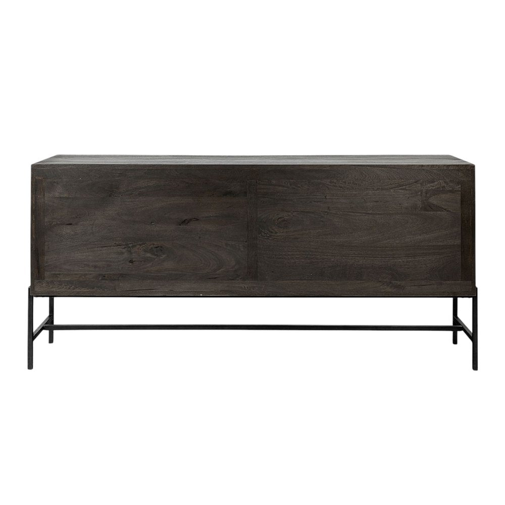 70" Black Solid Wood Sideboard with Four Glass Doors HomeRoots