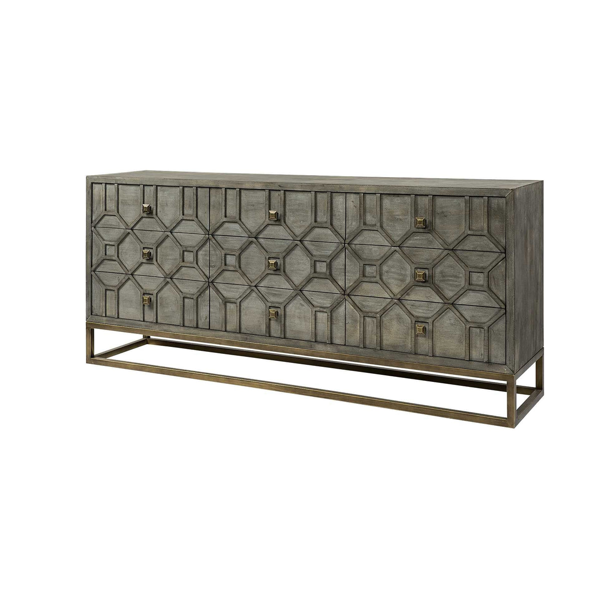 16" Brown And Antiqued Gold Solid Wood Nine Drawer Sideboard — view 1