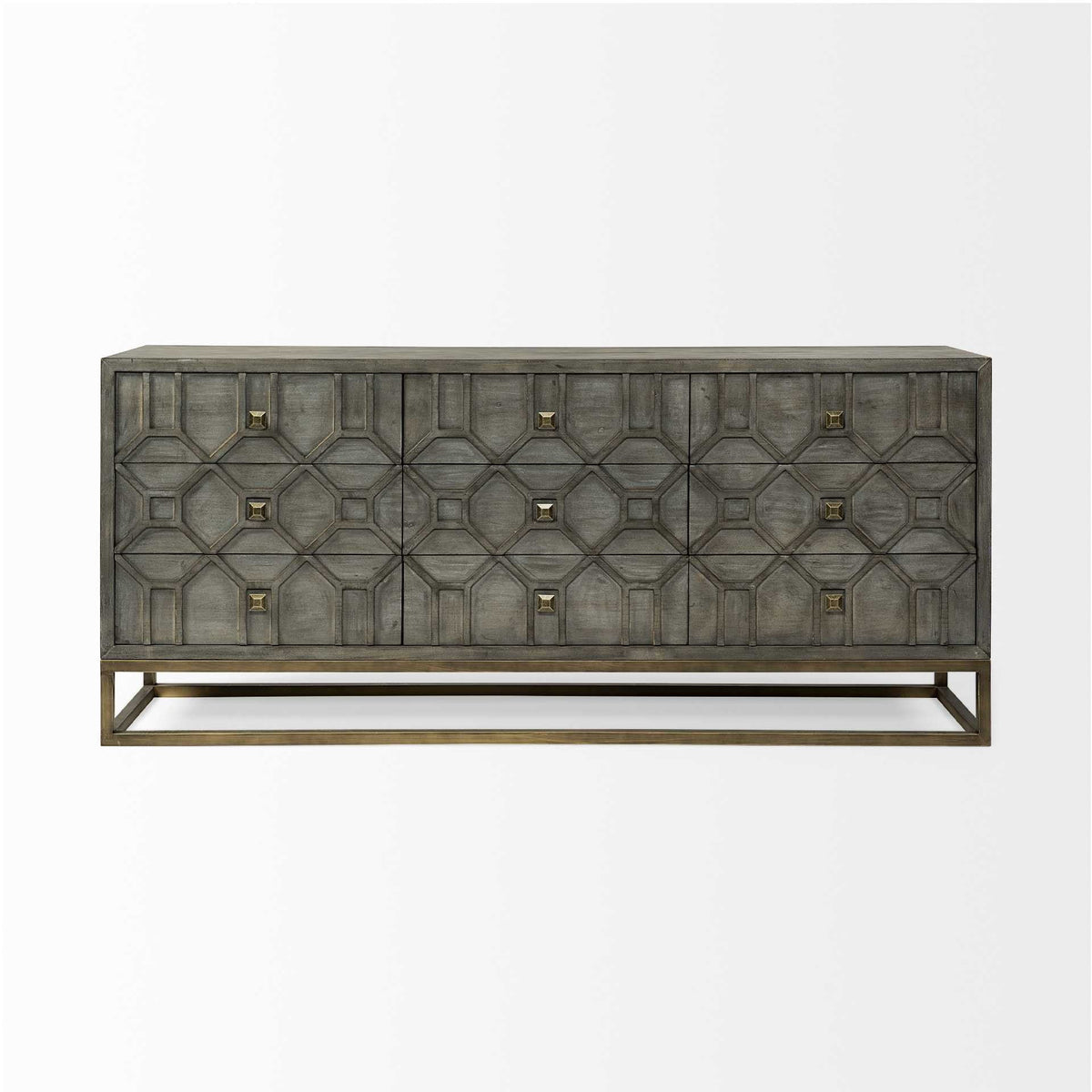 16" Brown And Antiqued Gold Solid Wood Nine Drawer Sideboard — view 2