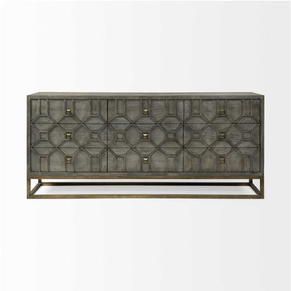 16" Brown And Antiqued Gold Solid Wood Nine Drawer Sideboard