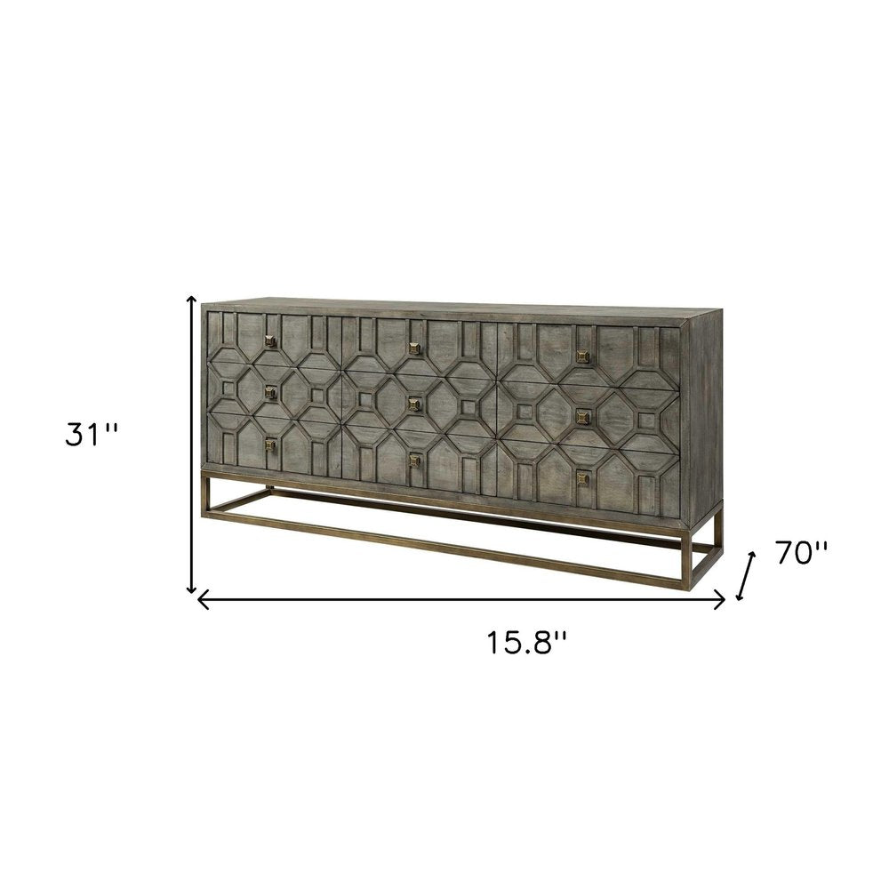 16" Brown And Antiqued Gold Solid Wood Nine Drawer Sideboard — view 8