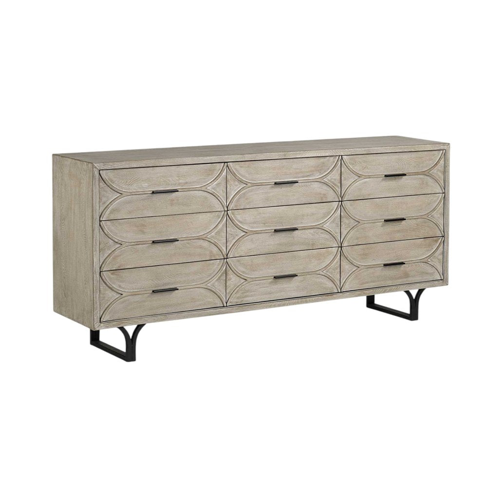 70" Light Brown Solid Wood Nine Drawer Sideboard HomeRoots