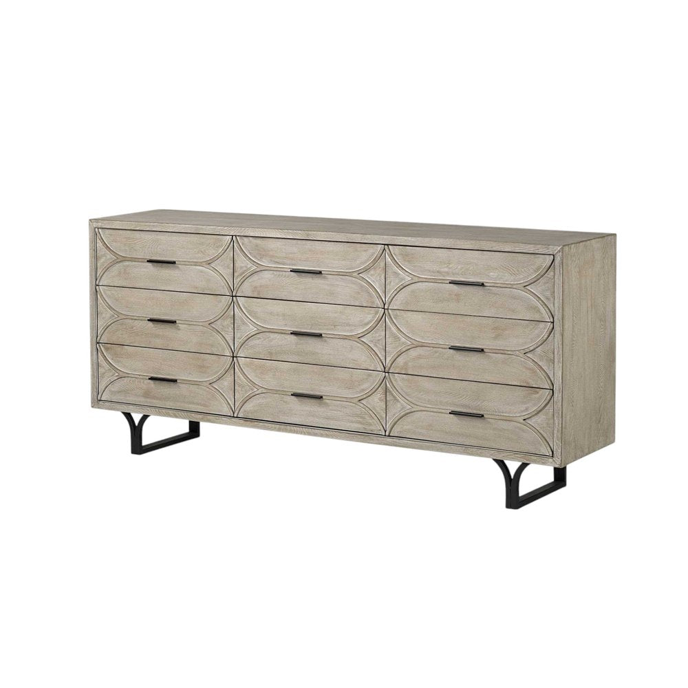 70" Light Brown Solid Wood Nine Drawer Sideboard HomeRoots
