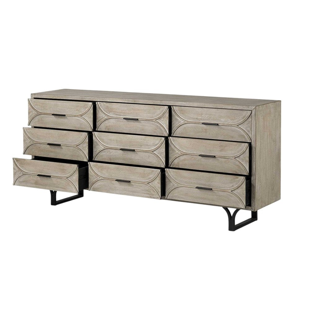 70" Light Brown Solid Wood Nine Drawer Sideboard — view 6