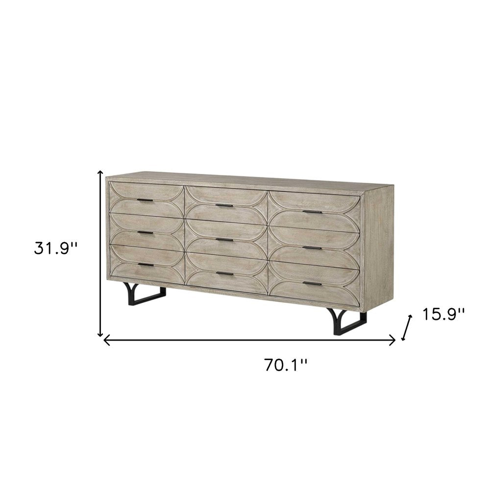 70" Light Brown Solid Wood Nine Drawer Sideboard — view 8