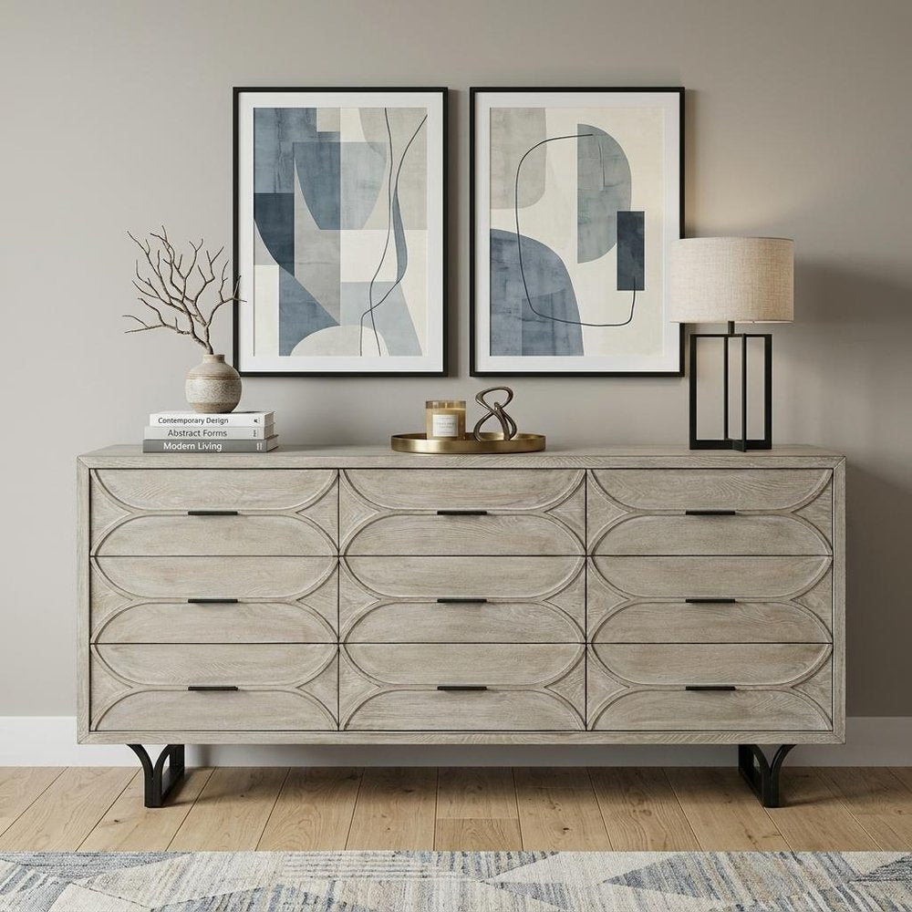70" Light Brown Solid Wood Nine Drawer Sideboard HomeRoots