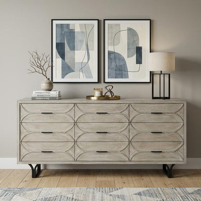 70" Light Brown Solid Wood Nine Drawer Sideboard HomeRoots