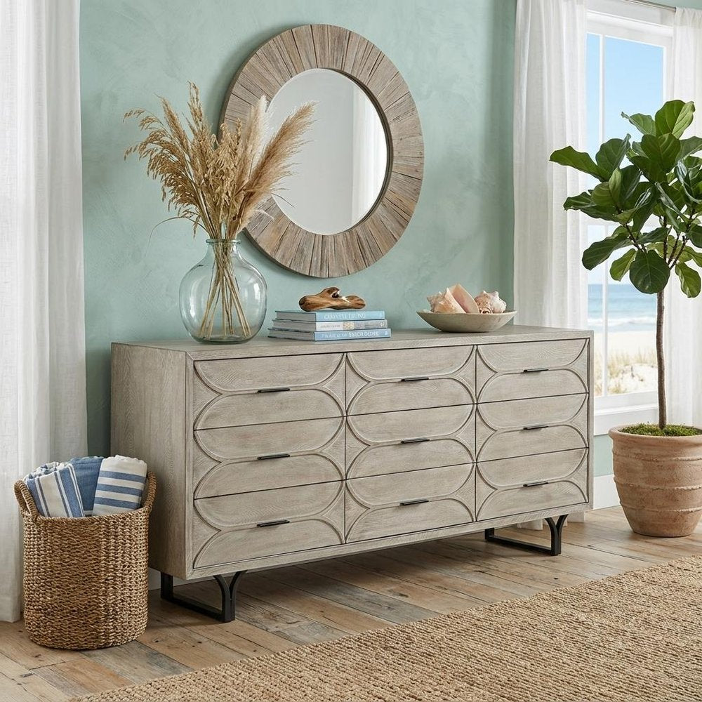 70" Light Brown Solid Wood Nine Drawer Sideboard HomeRoots