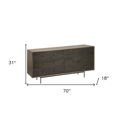 70" Brown and Black Solid Wood Six Drawer Sideboard HomeRoots