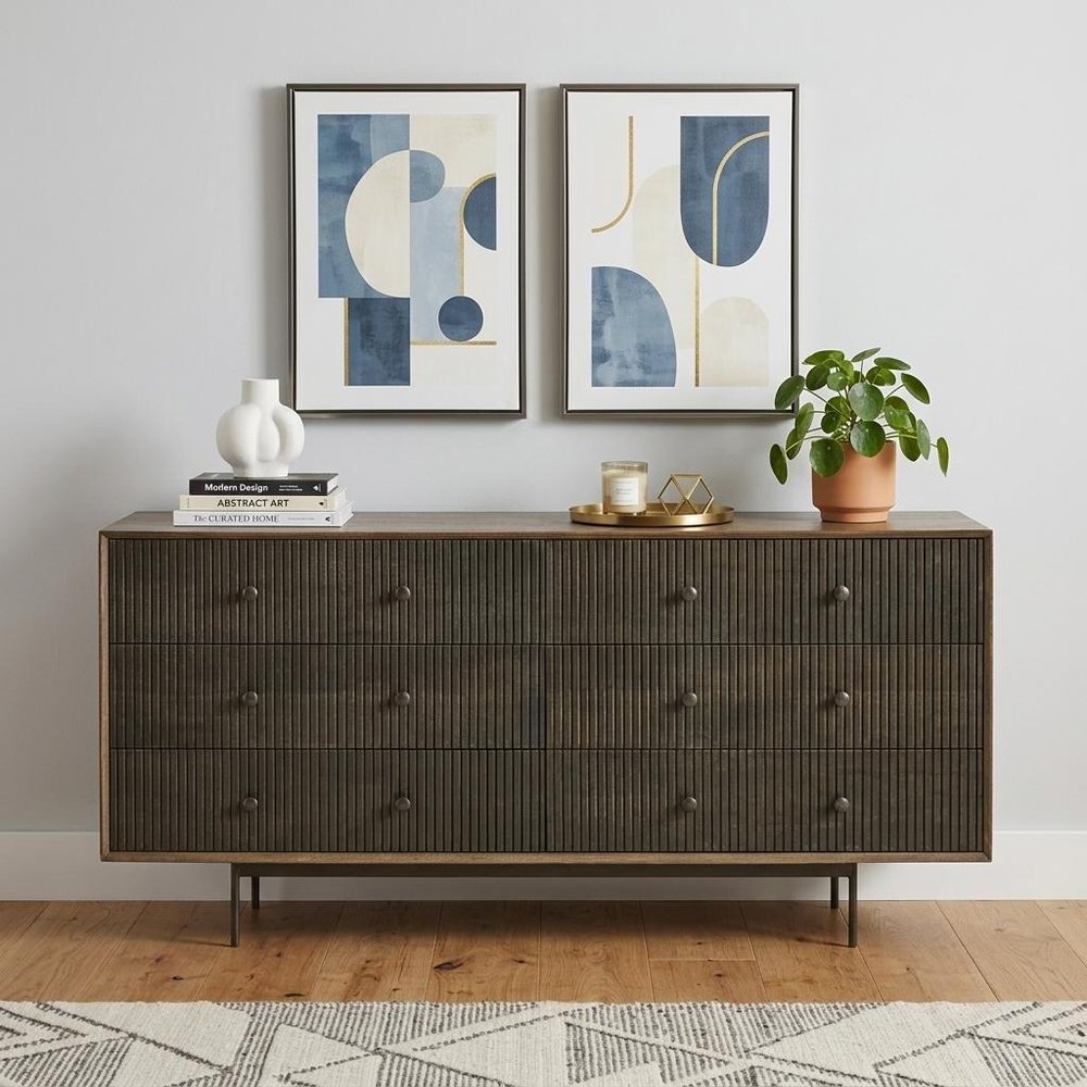 70" Brown and Black Solid Wood Six Drawer Sideboard HomeRoots
