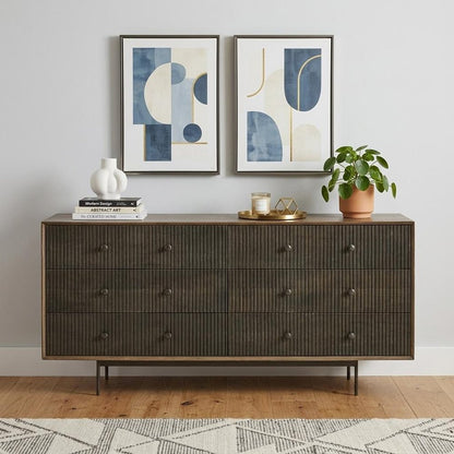 70" Brown and Black Solid Wood Six Drawer Sideboard HomeRoots