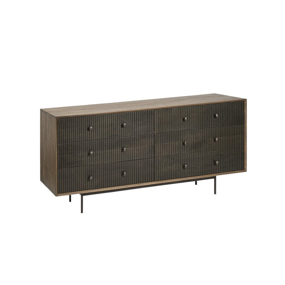 70" Brown and Black Solid Wood Six Drawer Sideboard HomeRoots