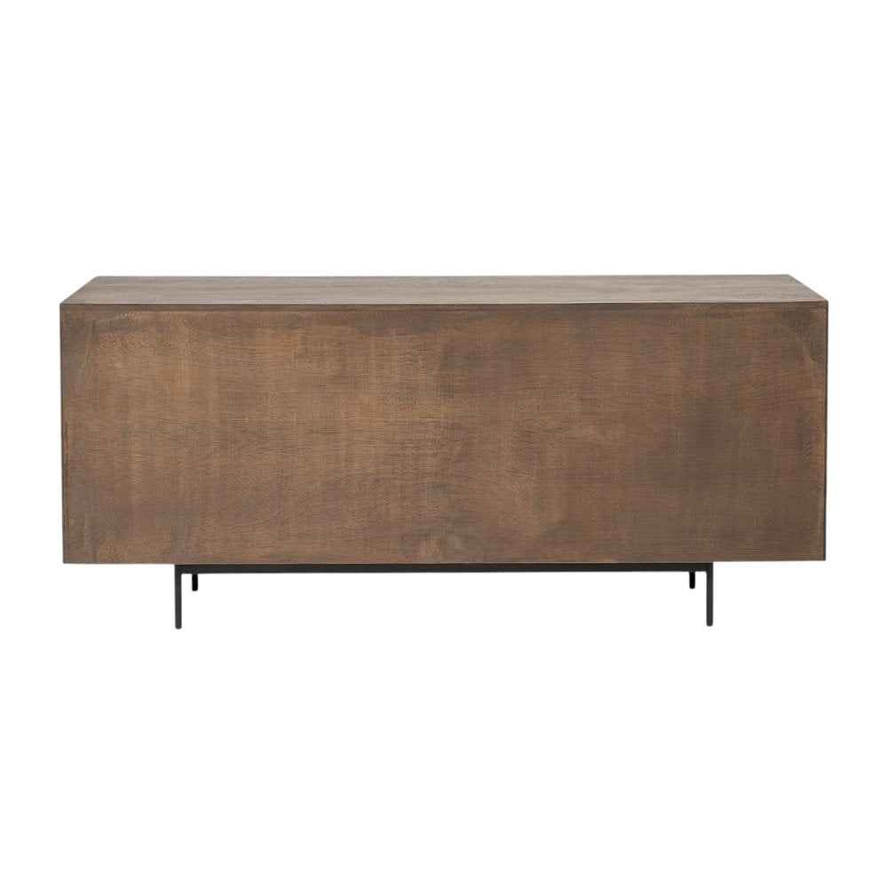 70" Brown and Black Solid Wood Six Drawer Sideboard HomeRoots