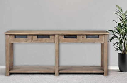 72" Brown Solid Wood Floor Shelf Console Table And Drawers HomeRoots