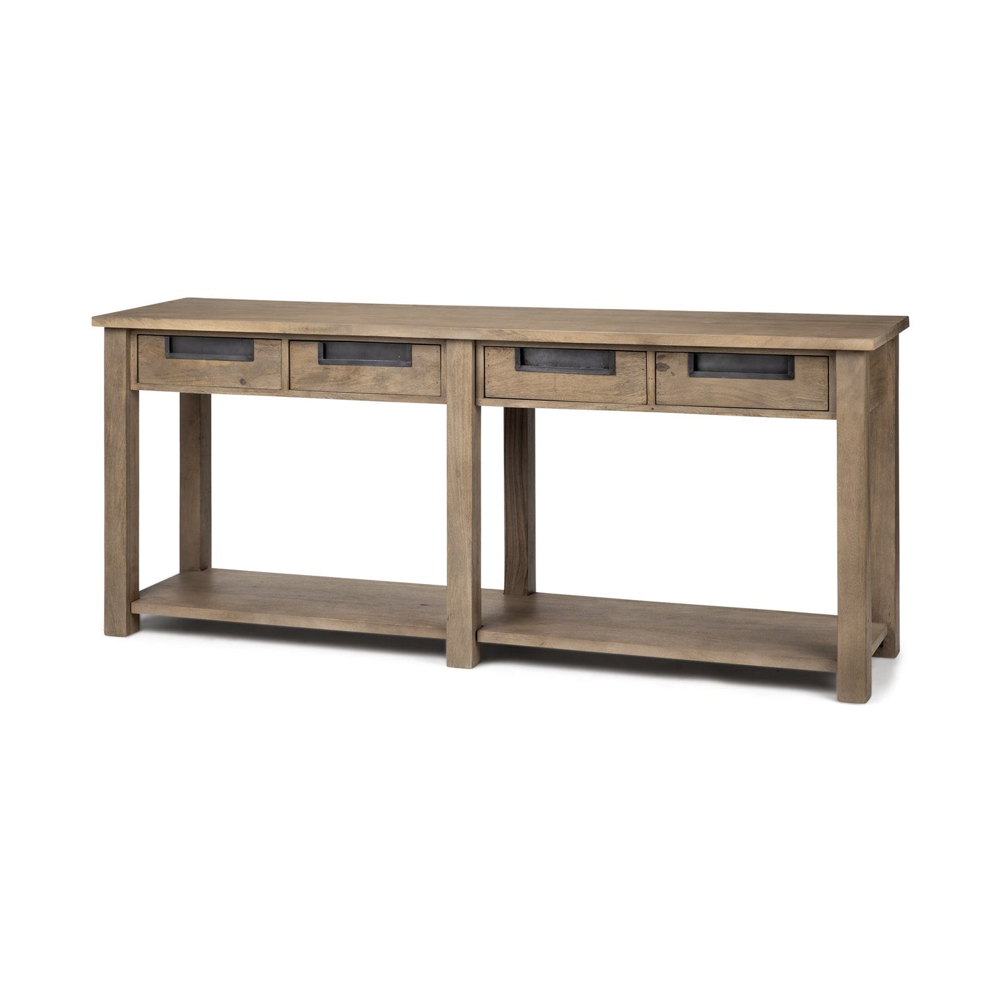 72" Brown Solid Wood Floor Shelf Console Table And Drawers HomeRoots
