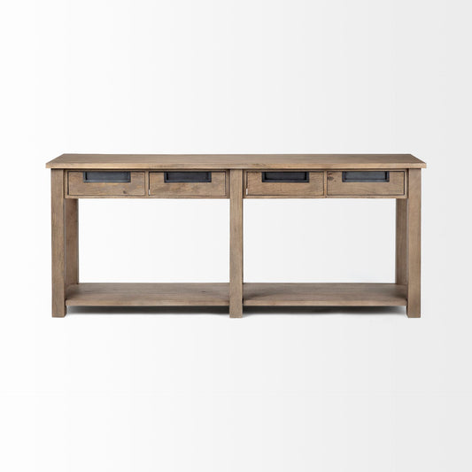 72" Brown Solid Wood Floor Shelf Console Table And Drawers HomeRoots