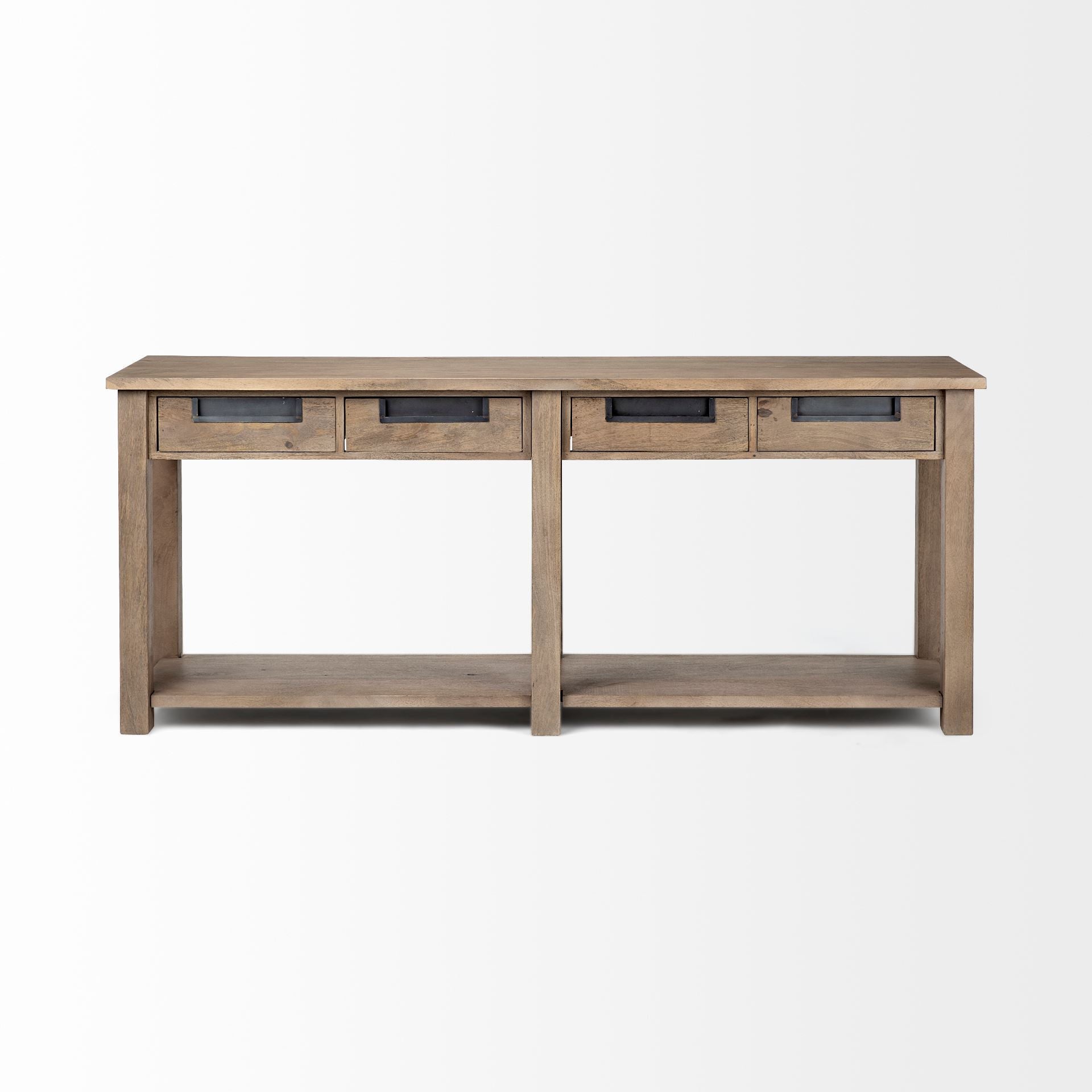 72" Brown Solid Wood Floor Shelf Console Table And Drawers HomeRoots