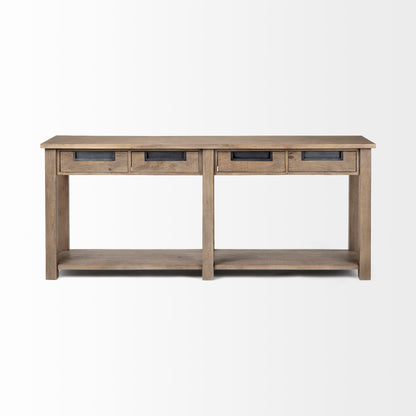 72" Brown Solid Wood Floor Shelf Console Table And Drawers HomeRoots