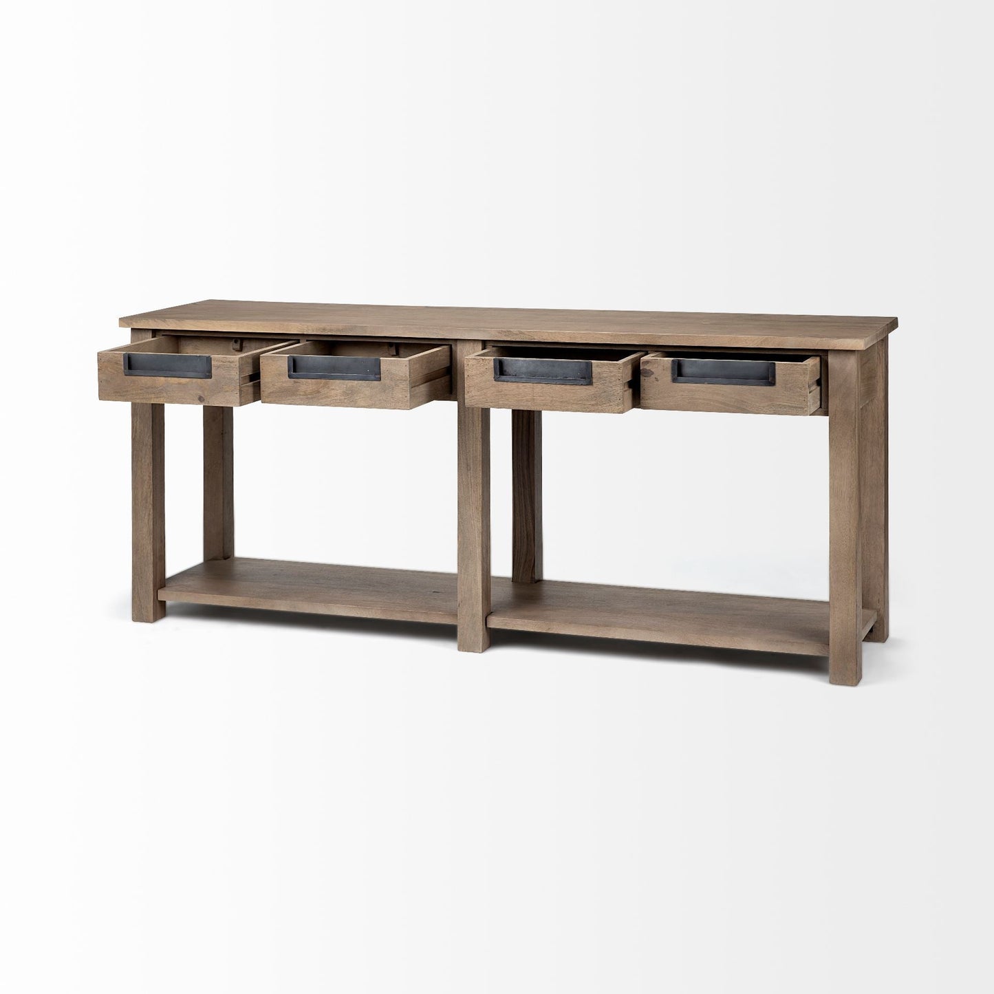 72" Brown Solid Wood Floor Shelf Console Table And Drawers HomeRoots