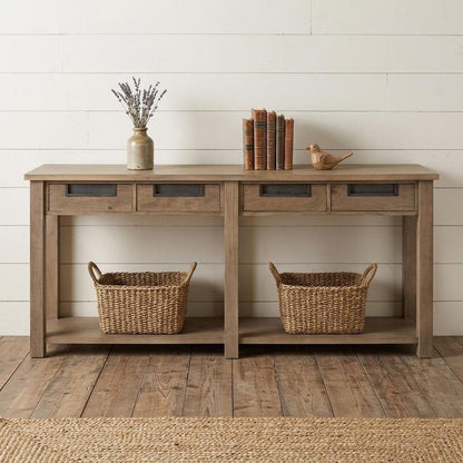 72" Brown Solid Wood Floor Shelf Console Table And Drawers HomeRoots