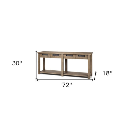 72" Brown Solid Wood Floor Shelf Console Table And Drawers HomeRoots