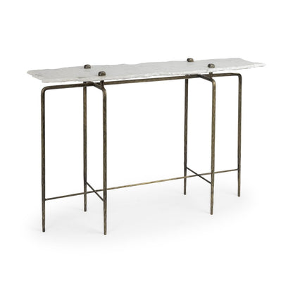 49" White and Brass Genuine Marble and Iron Distressed Six Leg Console Table HomeRoots