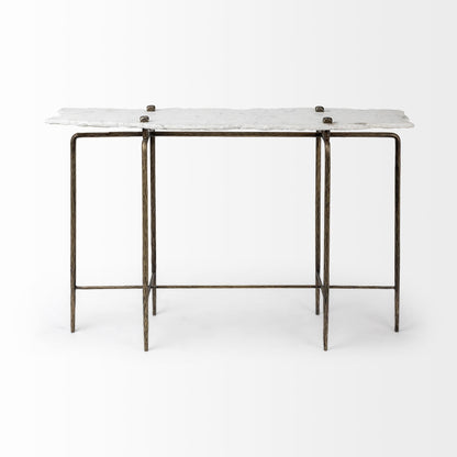 49" White and Brass Genuine Marble and Iron Distressed Six Leg Console Table HomeRoots