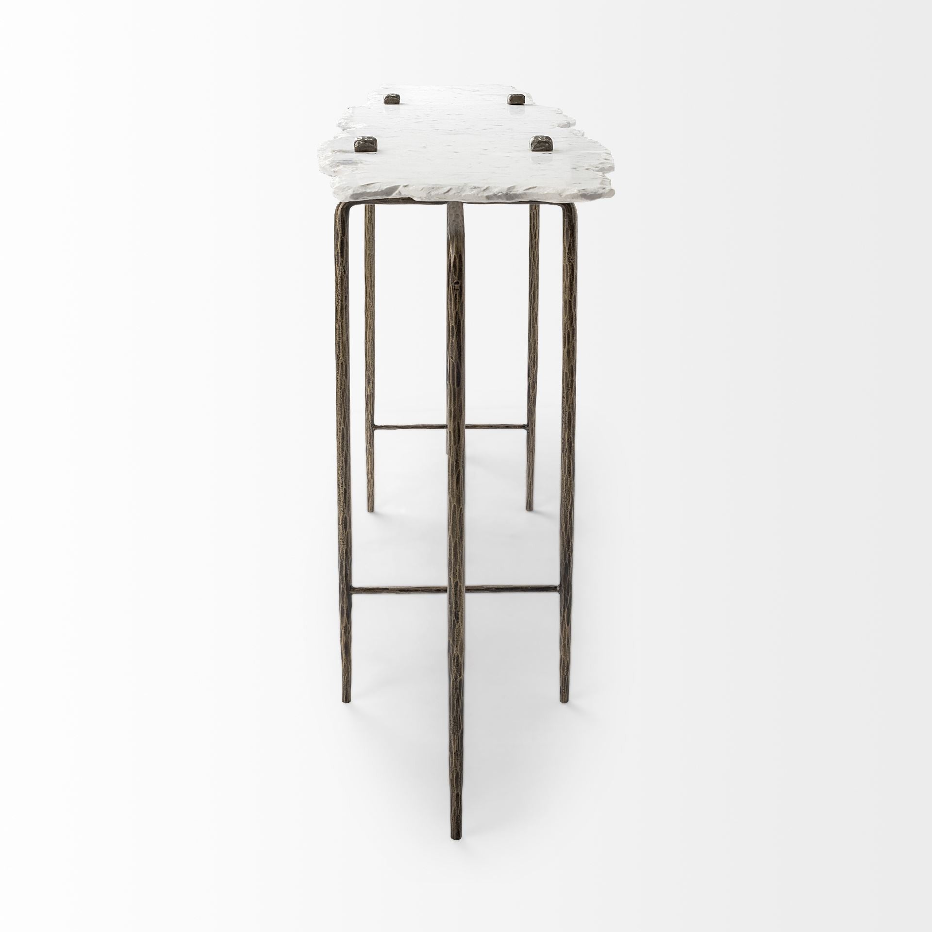 49" White and Brass Genuine Marble and Iron Distressed Six Leg Console Table HomeRoots