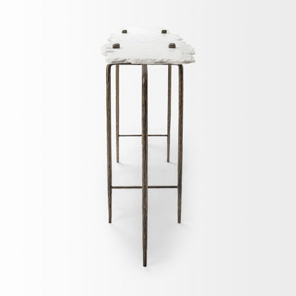 49" White and Brass Genuine Marble and Iron Distressed Six Leg Console Table HomeRoots
