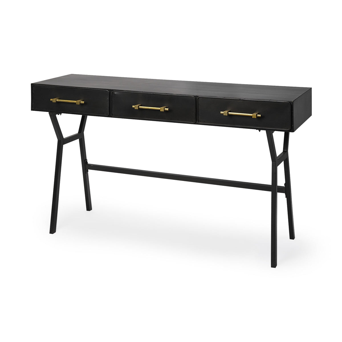 51" Black Writing Desk With Three Drawers — view 1