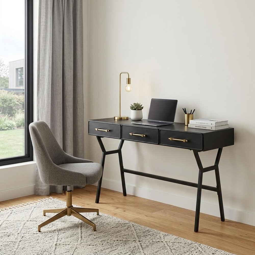 51" Black Writing Desk With Three Drawers — view 11