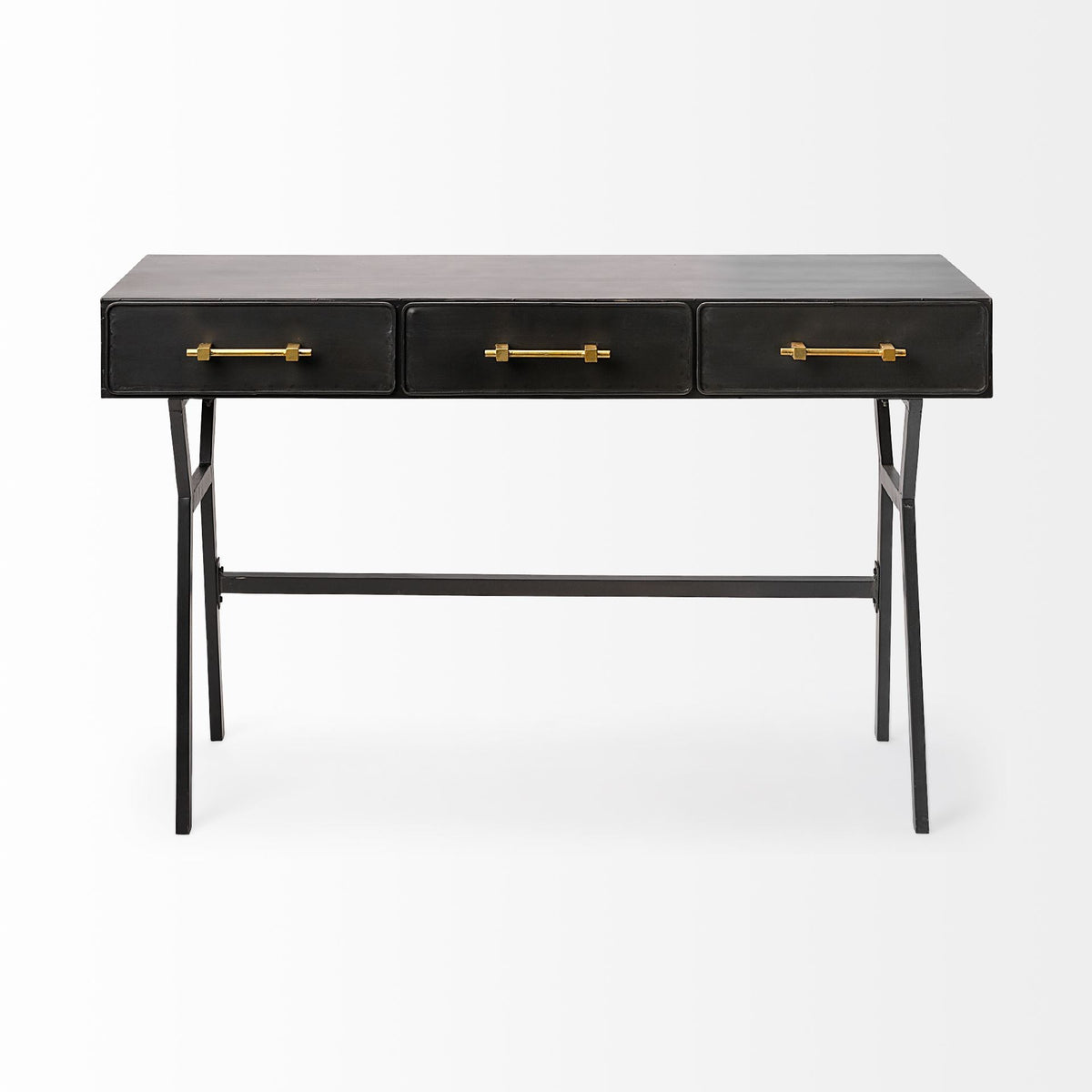 51" Black Writing Desk With Three Drawers — view 2