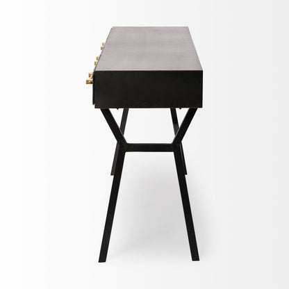 51" Black Writing Desk With Three Drawers