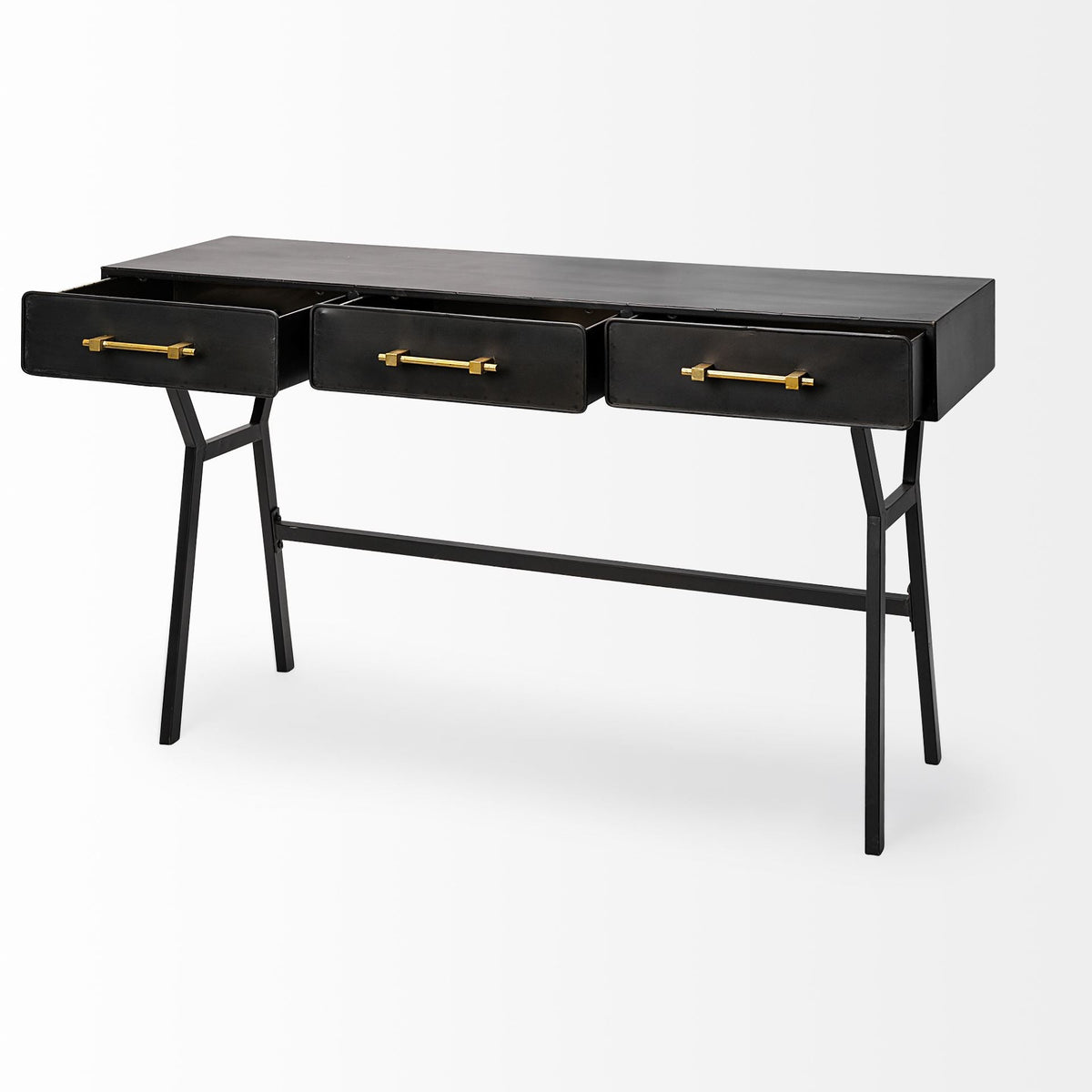 51" Black Writing Desk With Three Drawers — view 5