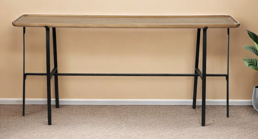 14" Brown and Black Solid Wood Trestle Console Table HomeRoots